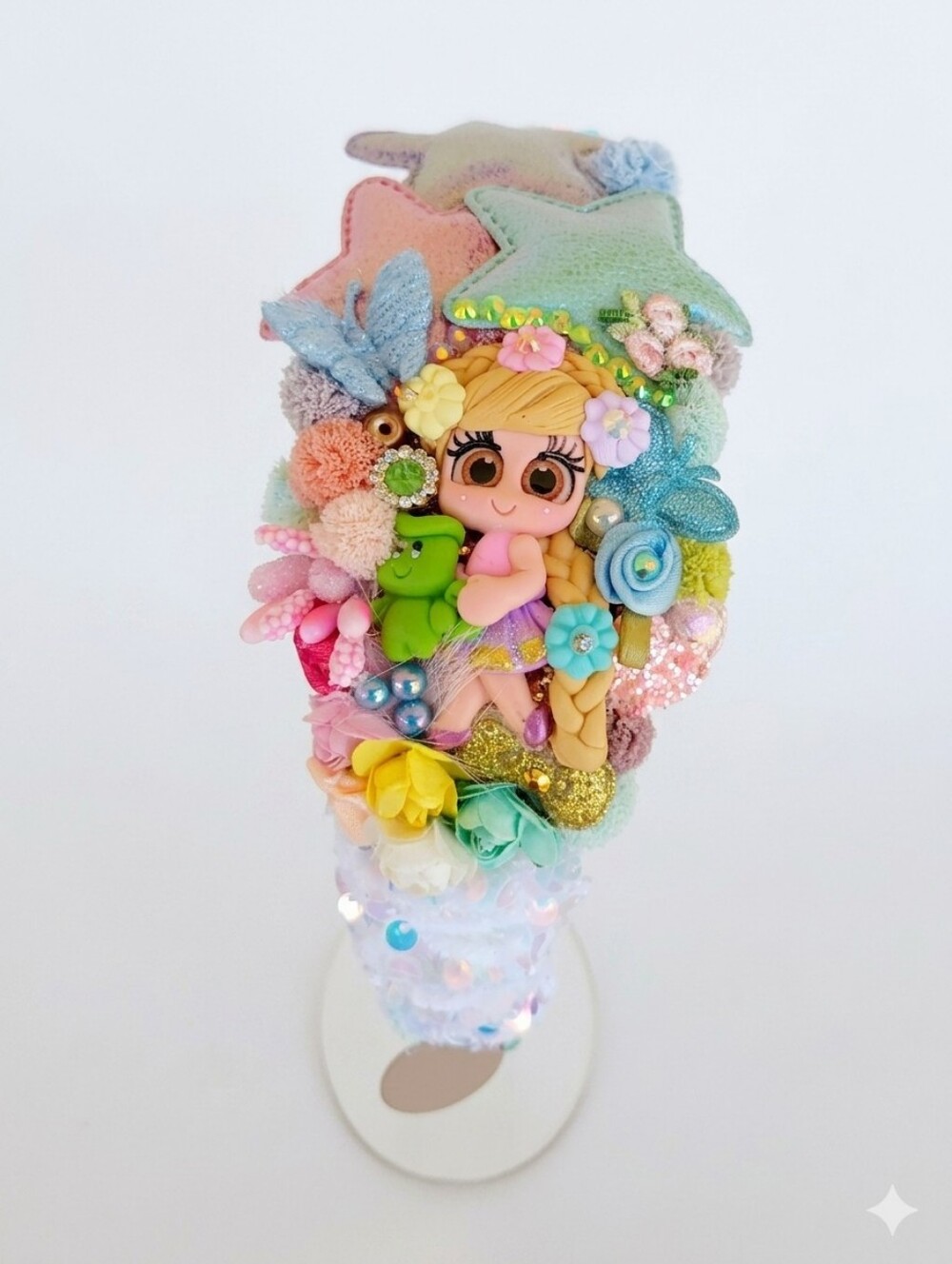 Pastel Multicolor Girls' Decorative Hairband with Doll and Frog Accent